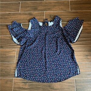 Eloquii Cold Shoulder Floral Top Size 14 Blue